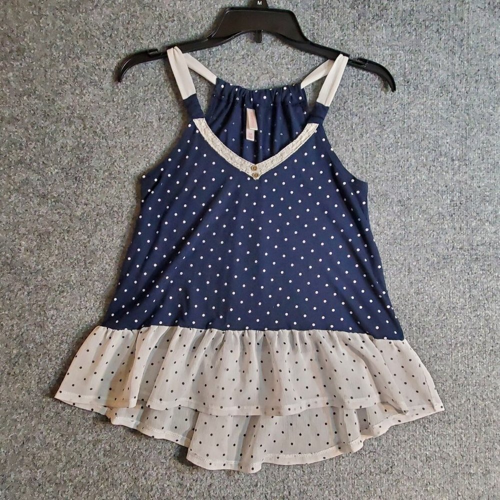 Xhilaration Teens Womens Tank Top Size Small Petite Blue polka dot Beach Shcool